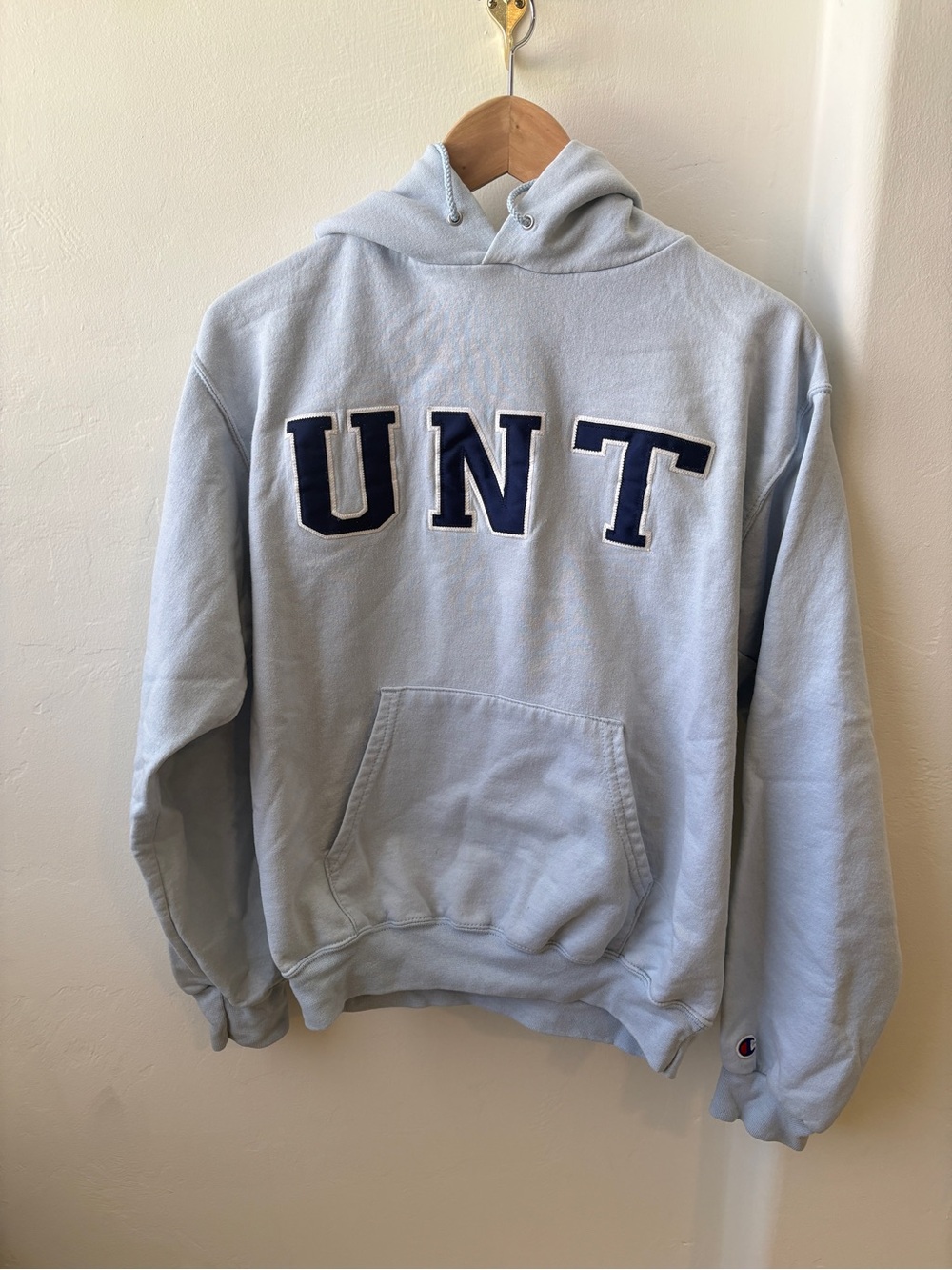 Champion Light Blue University of North Texas Hoodie with Navy UNT Letters small